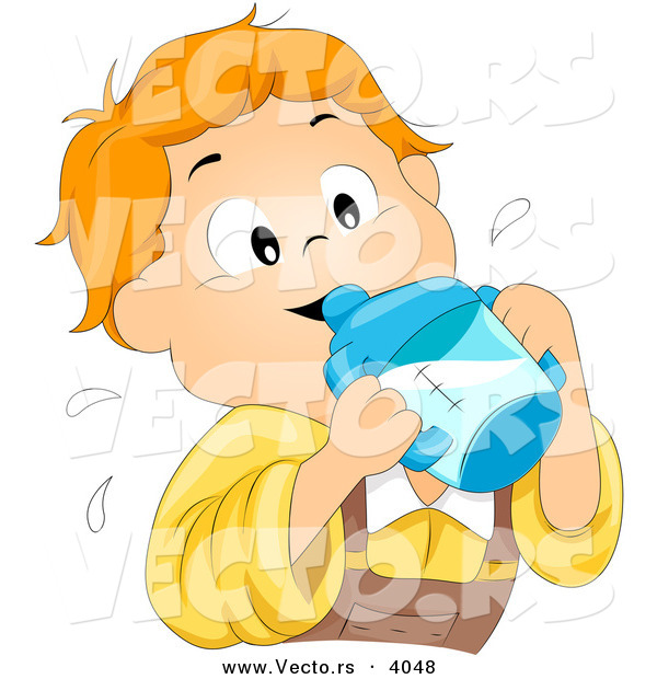 Vector of Happy Cartoon Boy Drinking from Sippy Cup