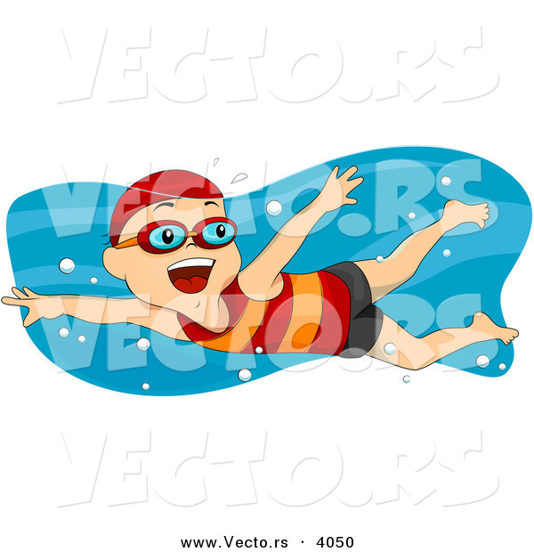 Vector of Happy Cartoon Boy Swimming