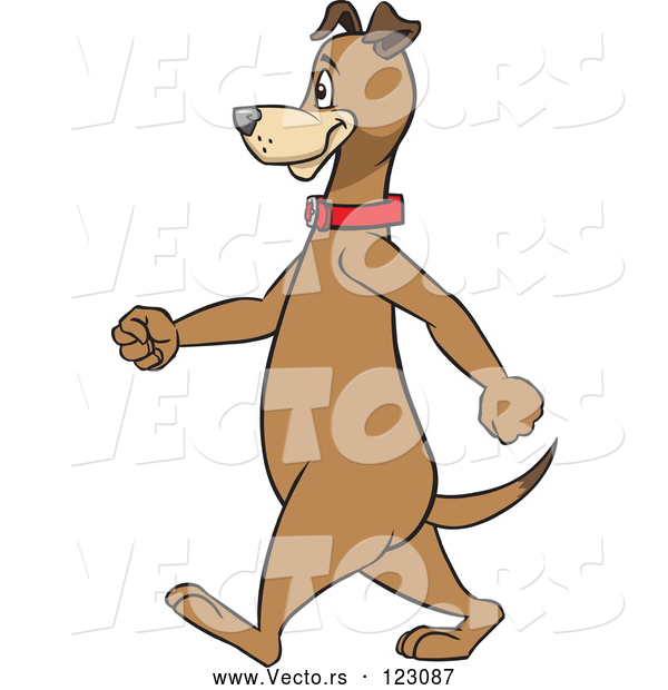 Vector of Happy Cartoon Brown Dog Walking Upright in Profile