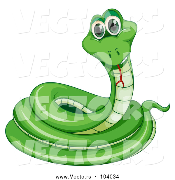 Vector of Happy Cartoon Green Coiled Snake