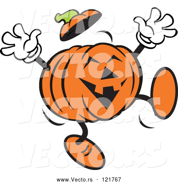 Vector of Happy Cartoon Halloween Jackolantern Jumping
