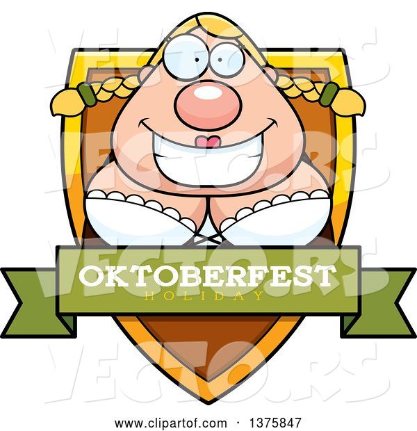 Vector of Happy Cartoon Oktoberfest German Lady Shield