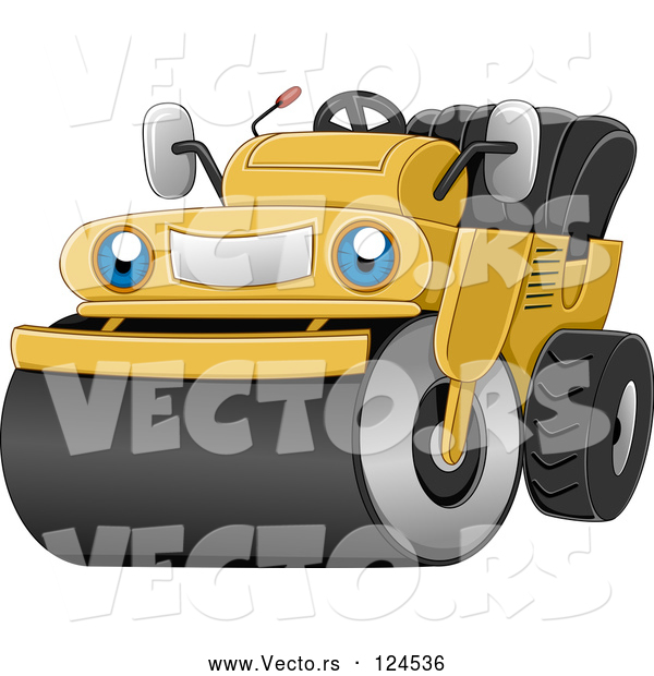 Vector of Happy Cartoon Road Roller Machine