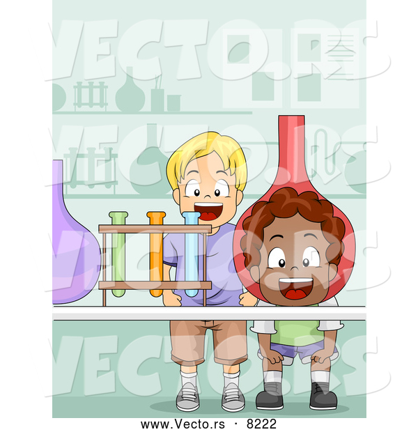 Vector of Happy Cartoon School Boys in a Science Lab