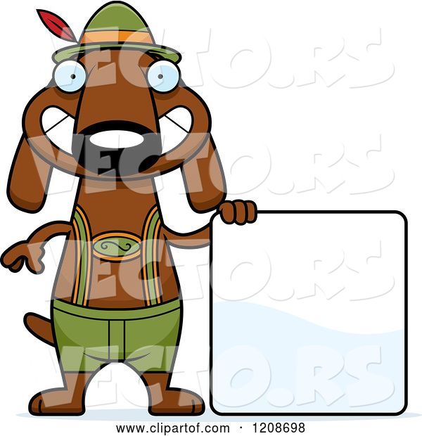Vector of Happy Cartoon Skinny German Oktoberfest Dachshund Dog Wearing Lederhosen