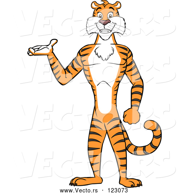 Vector of Happy Cartoon Tiger Presenting and Standing Upright