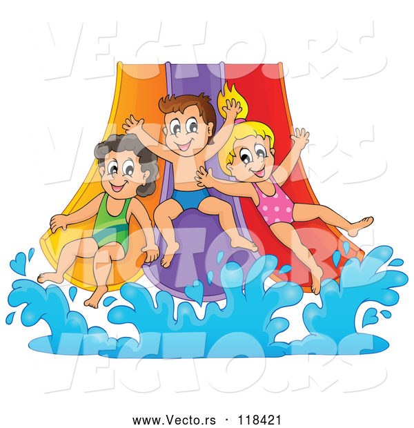 Vector of Happy CartoonKChildren Going down a Water Park Slide