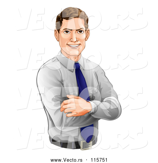 Vector of Happy Caucasian Businessman with Folded Arms
