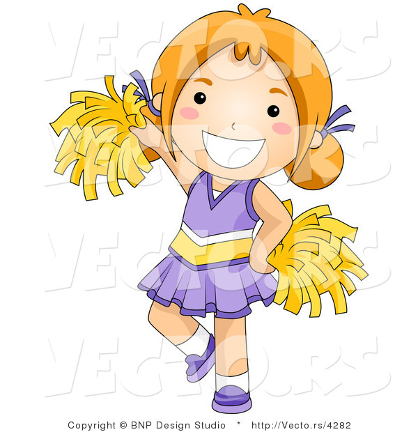 Vector of Happy Cheerleader Girl Wearing Purple Outfit