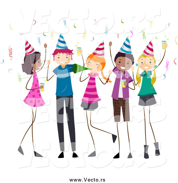 Vector of Happy Diverse Teens at a Birthday Party