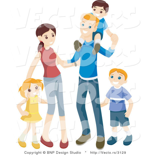 Vector of Happy Family with 3 Children, a Mother, and a Father