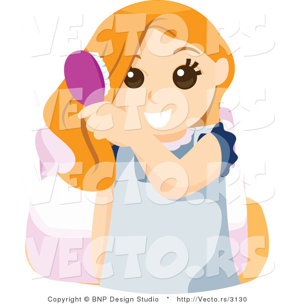 Vector of Happy Girl Brushing Her Long Orange Hair