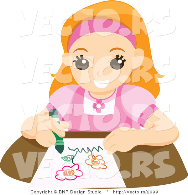 Vector of Happy Girl Drawing Flower Art