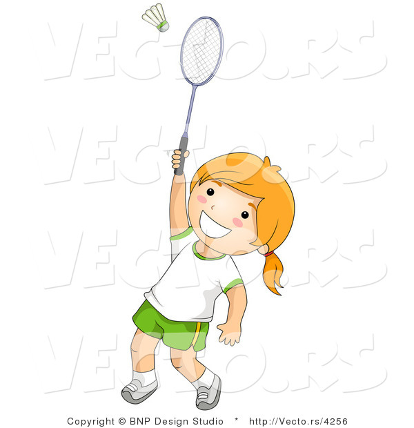 Vector of Happy Girl Playing Game of Badminton