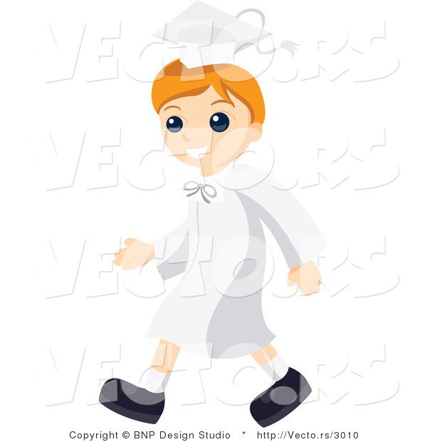 Vector of Happy Graduate Boy Wearing White Cap and Gown