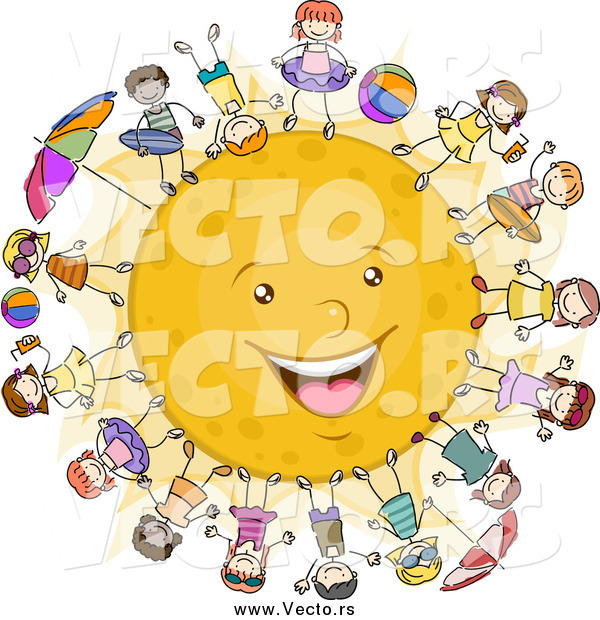 Vector of Happy Kids Surrounding the Sun