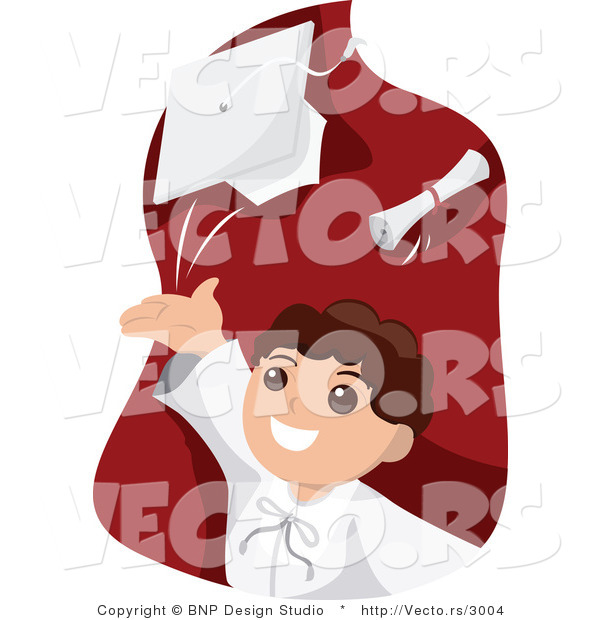 Vector of Happy School Boy Graduate Tossing His Cap