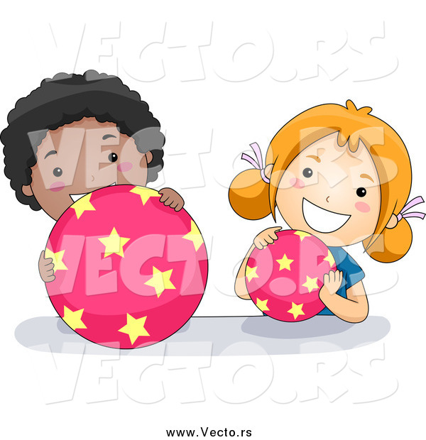 Vector of Happy School Children Playing with Star Balls