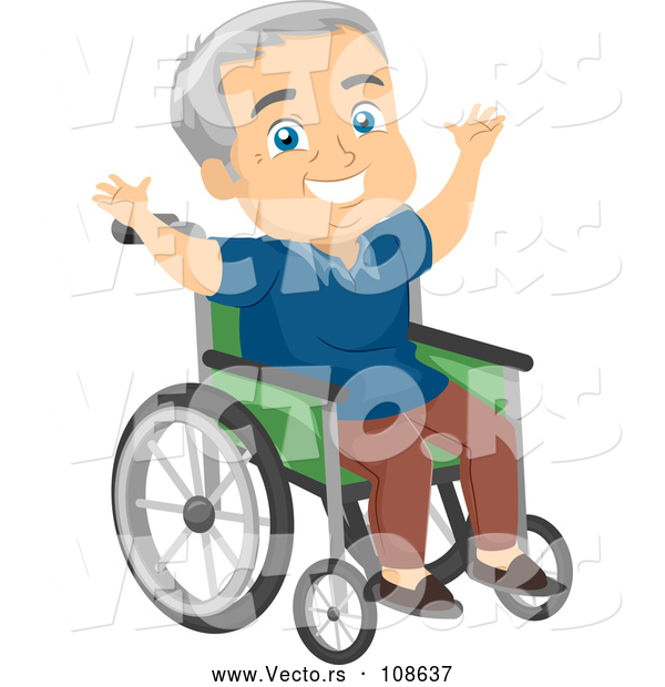 Vector of Happy Senior White Guy Cheering in a Wheelchair