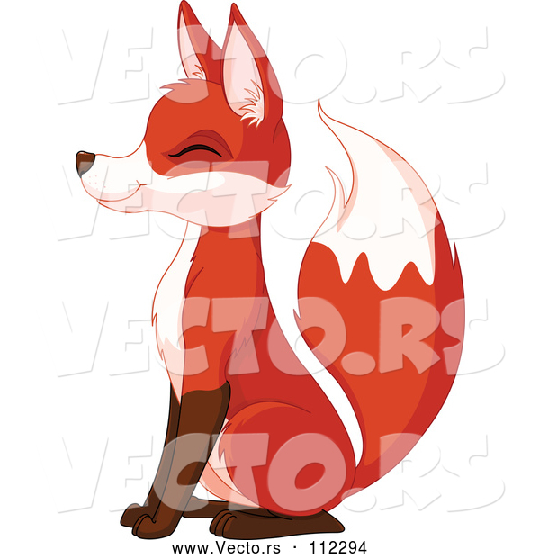 Vector of Happy Sitting Fox Smiling with Its Eyes Closed and Facing Left