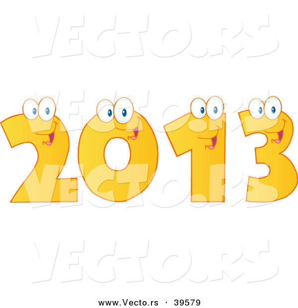 Vector of Happy Yellow 2013 Cartoon Digits