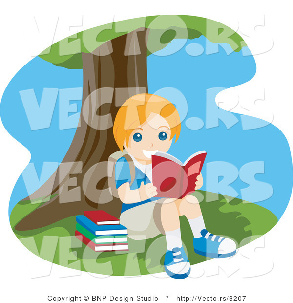 Vector of Happy Young Girl Reading Under a Tree