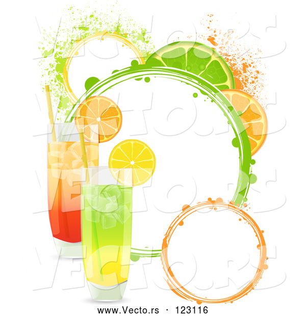 Vector of Highball Cocktails with Lemon Orange and Lime Slices and Grunge Circles