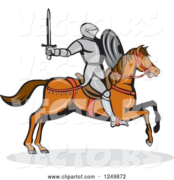 Vector of Horseback Armoured Knight Wielding a Sword