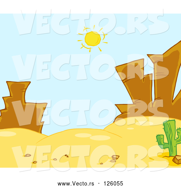 Vector of Hot Sun Shining down on Rock Formations in a Desert Landscape