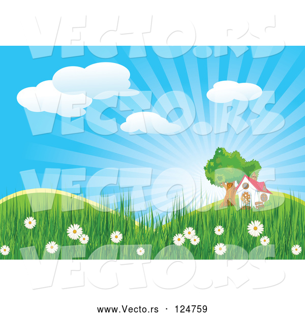 Vector of House and Tree in a Spring Landscape