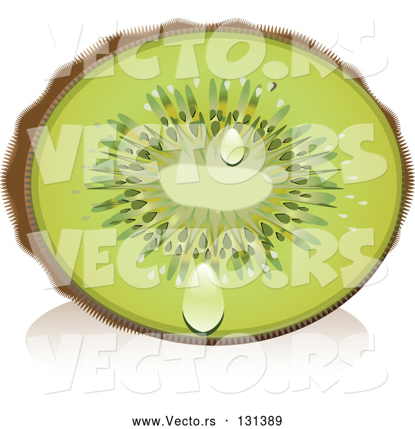 Vector of Juicy Halved Fuzzy Green Kiwi Fruit with Juice Droplets