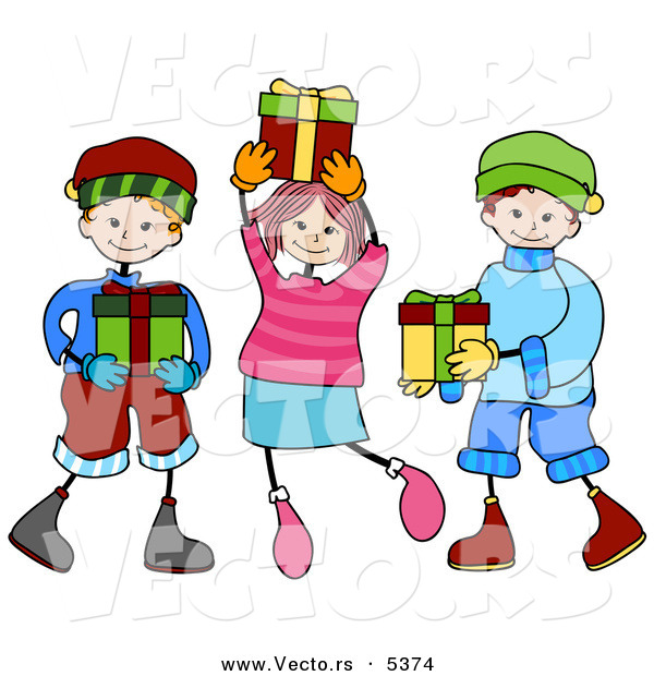 Vector of Kids Carrying Christmas Presents