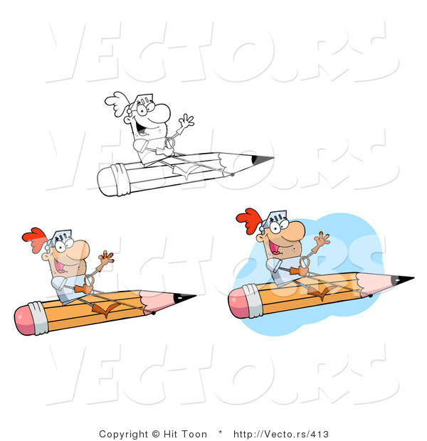 Vector of Knights Flying on Pencils - 3 Versions