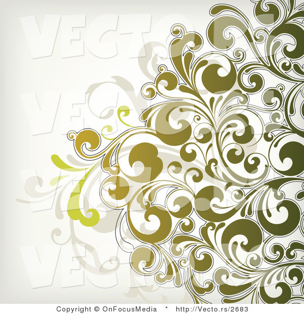Vector of Leafy Gold Green Floral Vines Background
