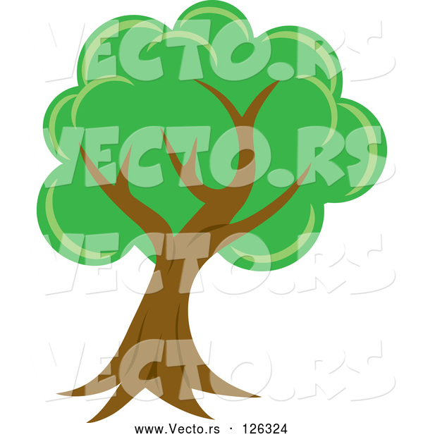 Vector of Lush Mature Tree with Green Foliage and a Curved Trunk