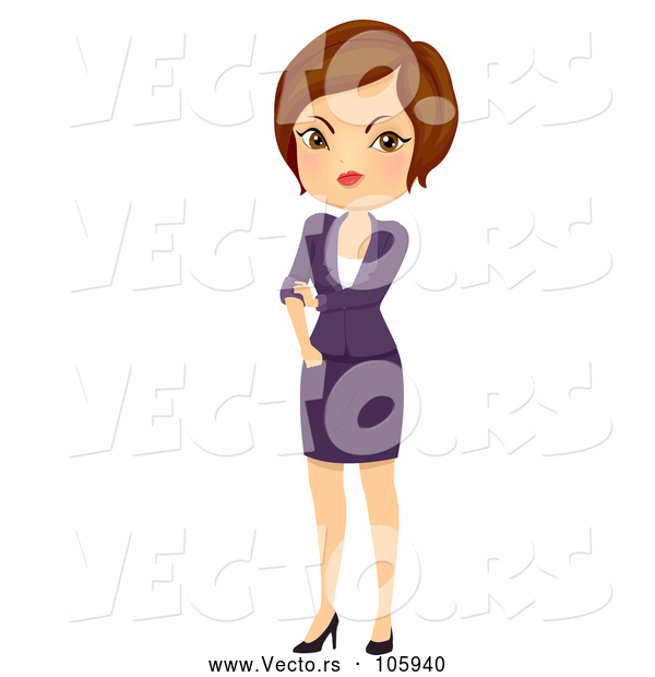 Vector of Mad Short Haired Brunette White Businesswoman Rolling up Her Sleeves