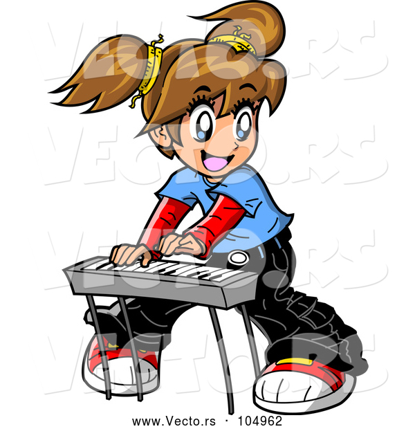 Vector of Manga Girl Playing a Keyboard
