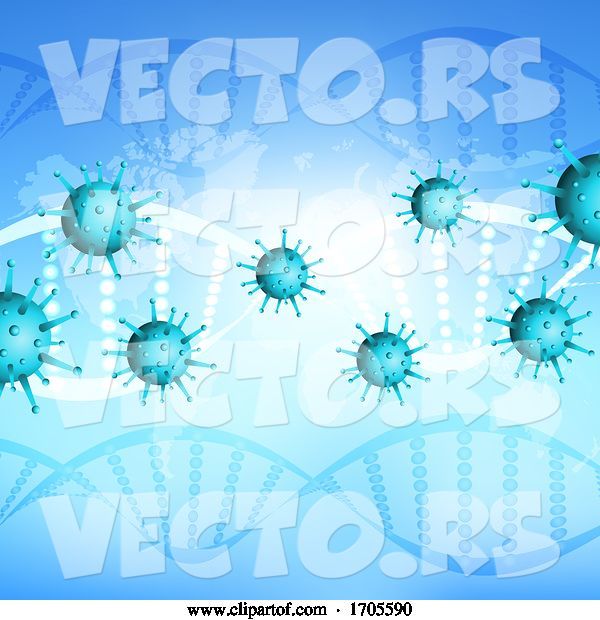 Vector of Medical Background with World Map, Covid 19 Cells and Dna Strands