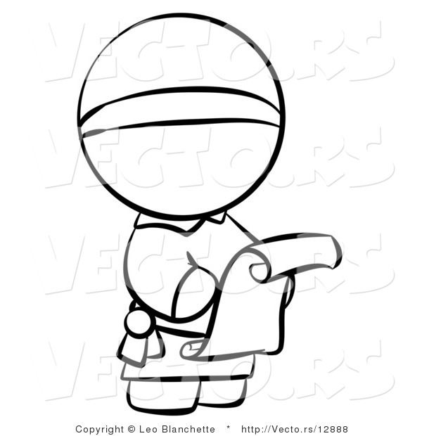 Vector of Monk Reading a Scroll Letter - Coloring Page Outlined Art