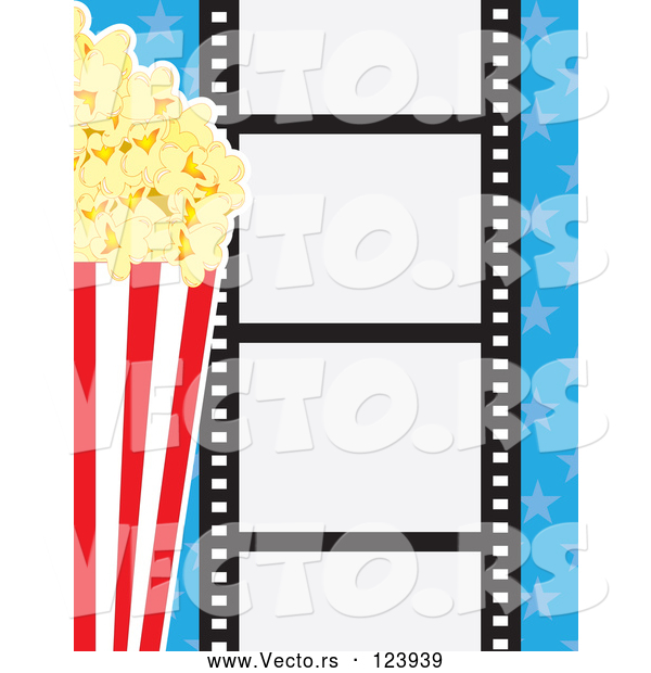 Vector of Movie Film Strip with Buttered Popcorn and Blue Stars