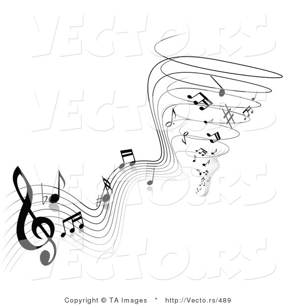 Vector of Music Notes Forming a Tornado of Sound and Audio - Black and White