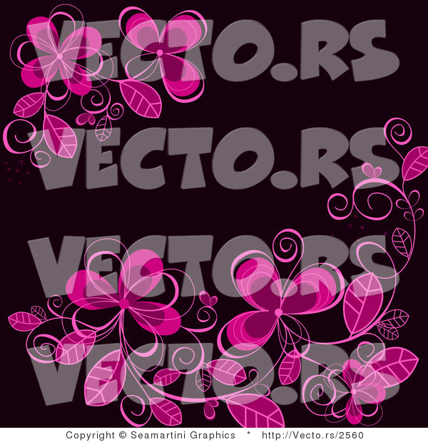 Vector of Neon Pink Flowers over Blackend Background