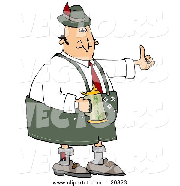 Vector of Oktoberfest Guy Giving the Thumbs up and Drinking Beer from a Stein at a Party
