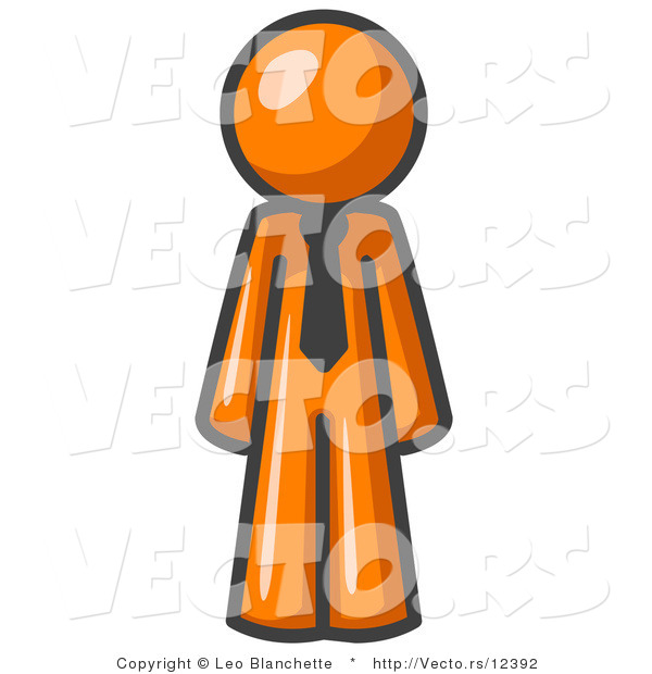 Vector of Orange Business Guy Wearing a Tie, Standing with His Arms at His Side