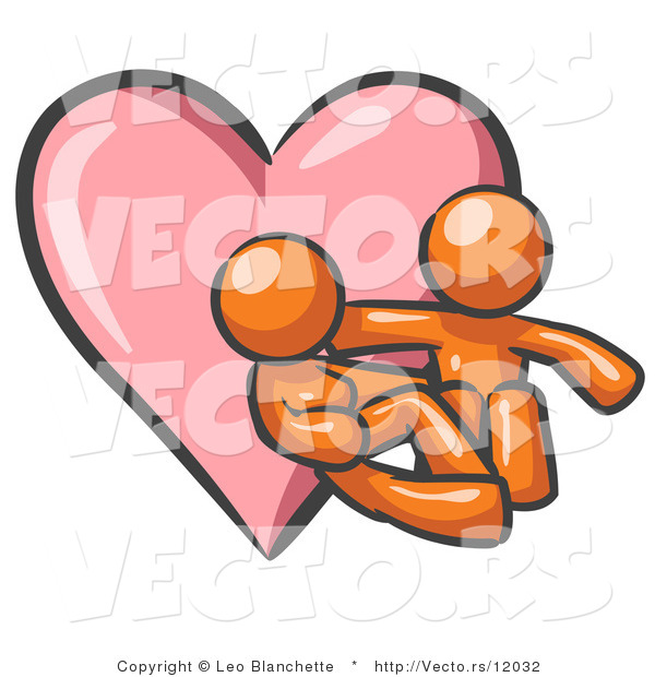 Vector of Orange Couple Embracing in Front of a Love Heart