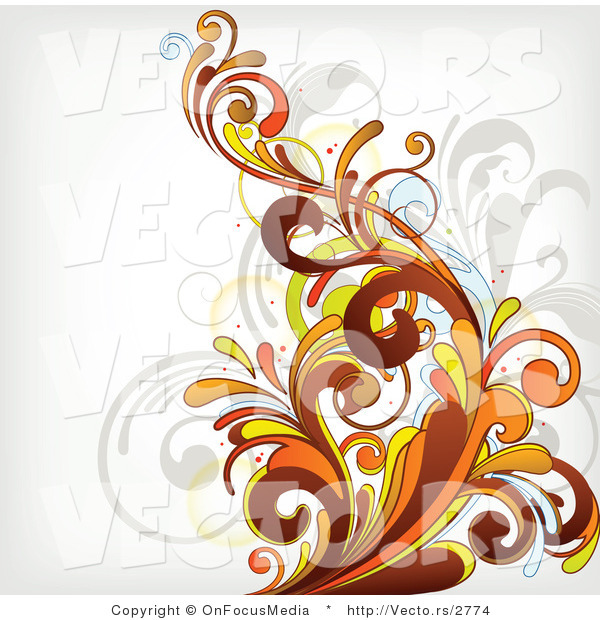 Vector of Orange Flourish Vines Background Design on White Background Version 3
