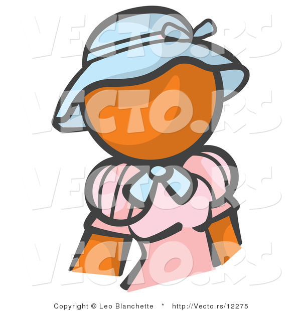 Vector of Orange Girl in a Pink Dress and Blue Hat