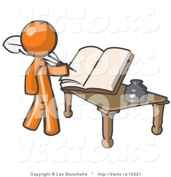 Vector of Orange Guy Author Writing History on Blank Pages of a Book