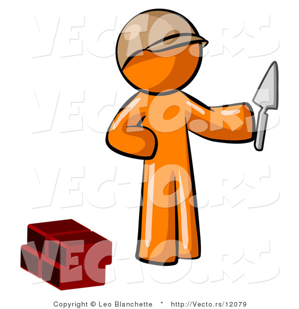 Vector of Orange Guy Brick Layer Holding a Trowel