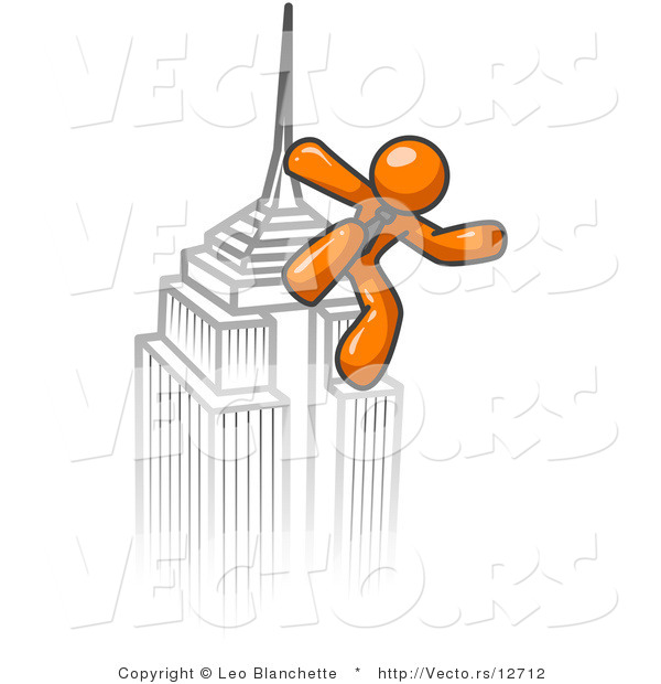 Vector of Orange Guy Climbing to the Top of a Skyscraper Tower like King Kong, Success, Achievement